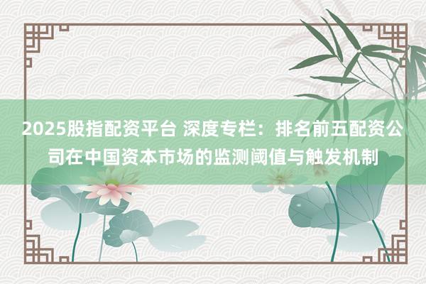 2025股指配资平台 深度专栏：排名前五配资公司在中国资本市场的监测阈值与触发机制
